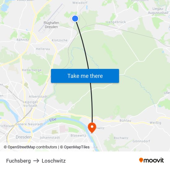 Fuchsberg to Loschwitz map