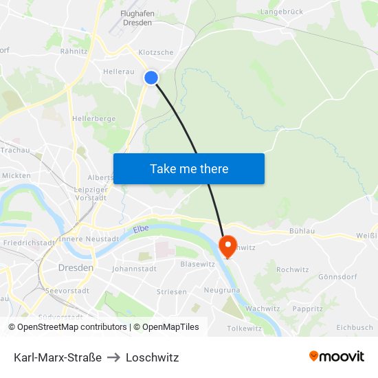 Karl-Marx-Straße to Loschwitz map