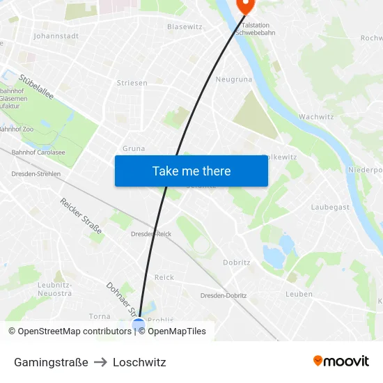 Gamingstraße to Loschwitz map