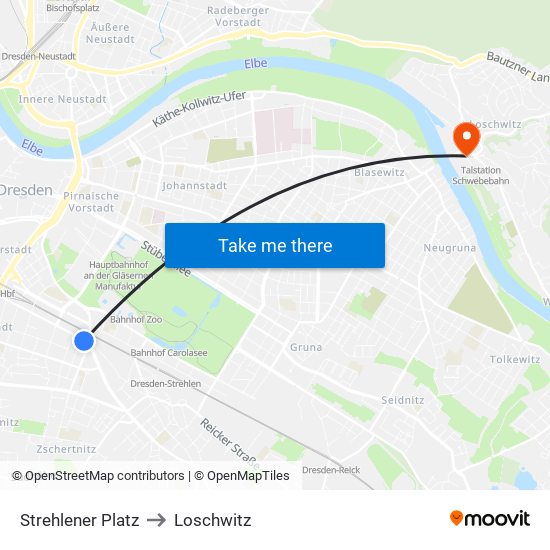 Strehlener Platz to Loschwitz map