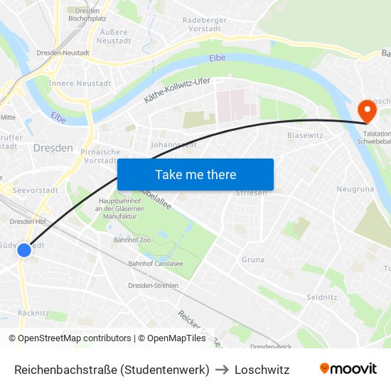 Reichenbachstraße (Studentenwerk) to Loschwitz map