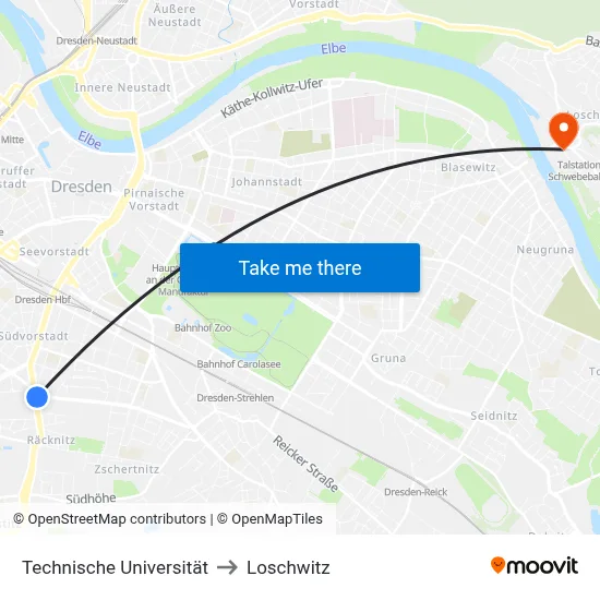 Technische Universität to Loschwitz map