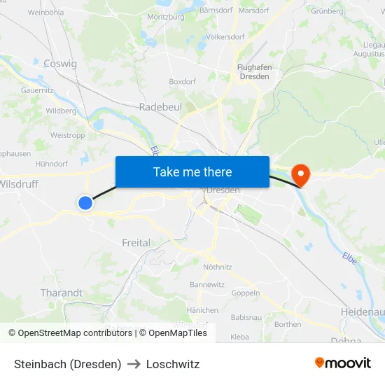Steinbach (Dresden) to Loschwitz map