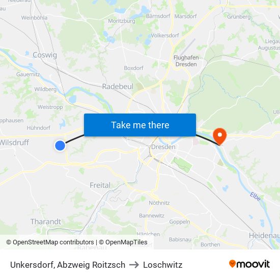 Unkersdorf, Abzweig Roitzsch to Loschwitz map