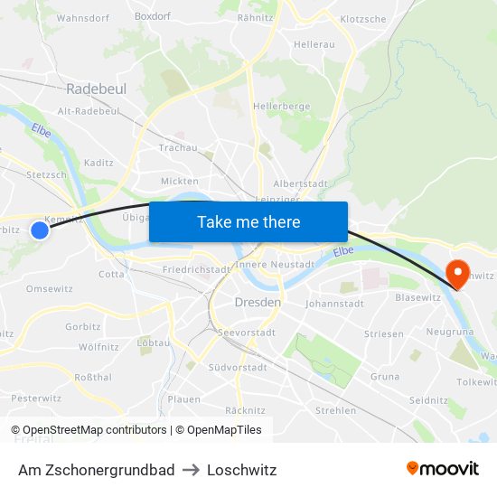Am Zschonergrundbad to Loschwitz map