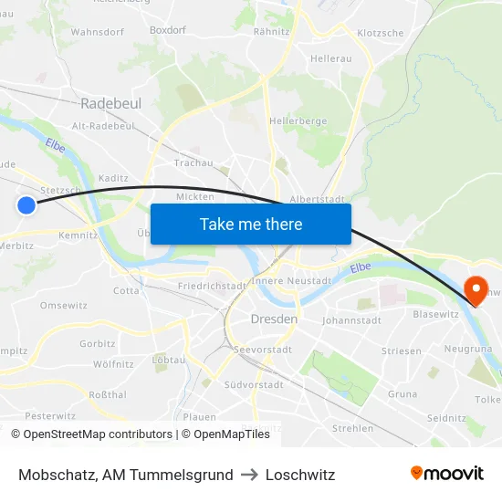 Mobschatz, AM Tummelsgrund to Loschwitz map