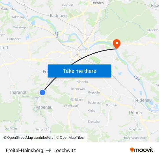 Freital-Hainsberg to Loschwitz map