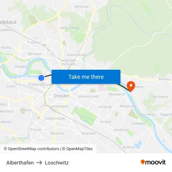 Alberthafen to Loschwitz map