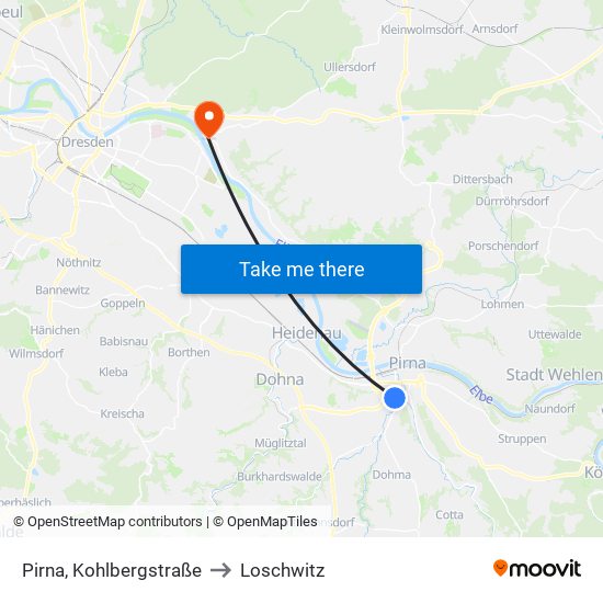 Pirna, Kohlbergstraße to Loschwitz map