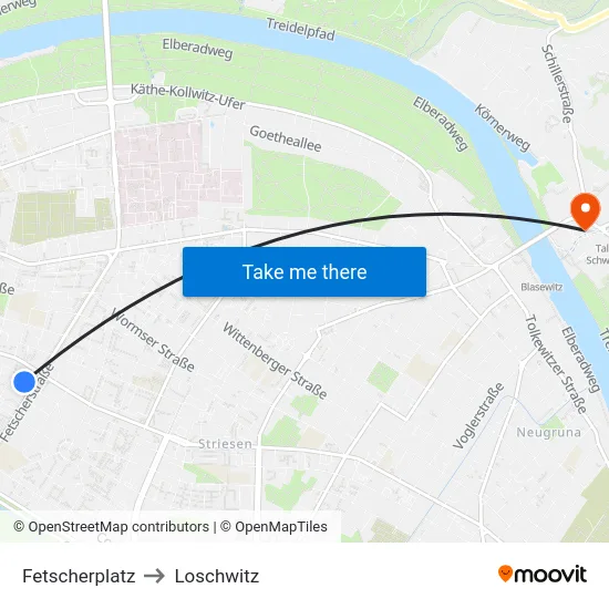 Fetscherplatz to Loschwitz map