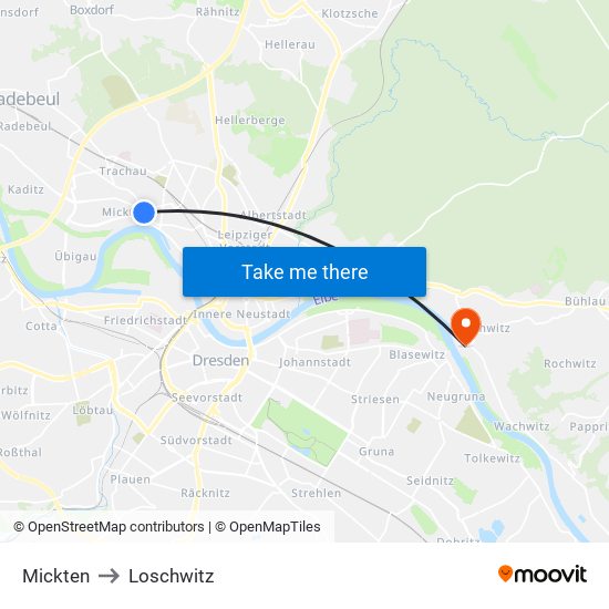 Mickten to Loschwitz map