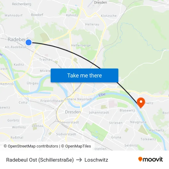 Radebeul Ost (Schillerstraße) to Loschwitz map