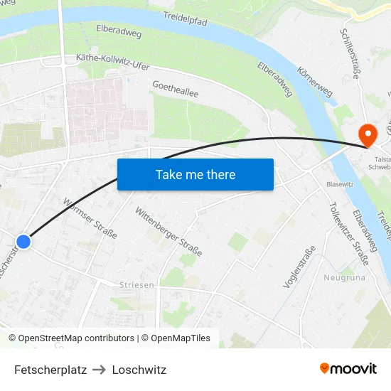 Fetscherplatz to Loschwitz map
