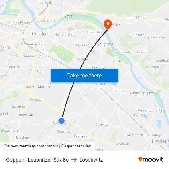 Goppeln, Leubnitzer Straße to Loschwitz map