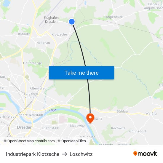 Industriepark Klotzsche to Loschwitz map