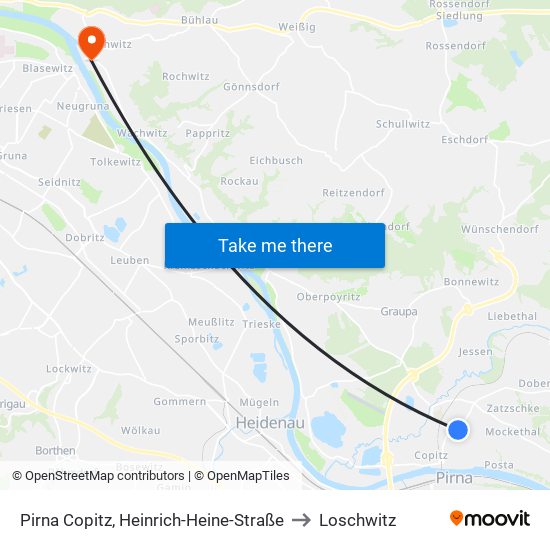 Pirna Copitz, Heinrich-Heine-Straße to Loschwitz map