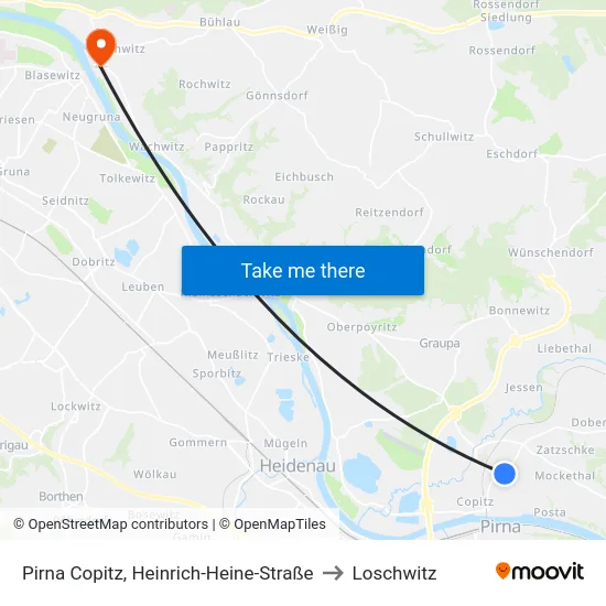 Pirna Copitz, Heinrich-Heine-Straße to Loschwitz map