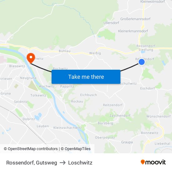 Rossendorf, Gutsweg to Loschwitz map