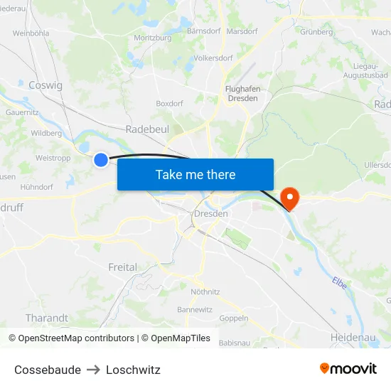 Cossebaude to Loschwitz map