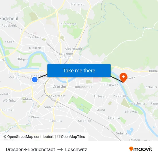 Dresden-Friedrichstadt to Loschwitz map