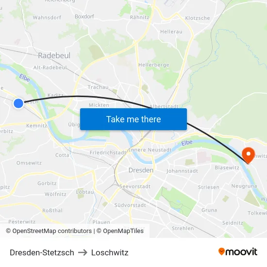Dresden-Stetzsch to Loschwitz map