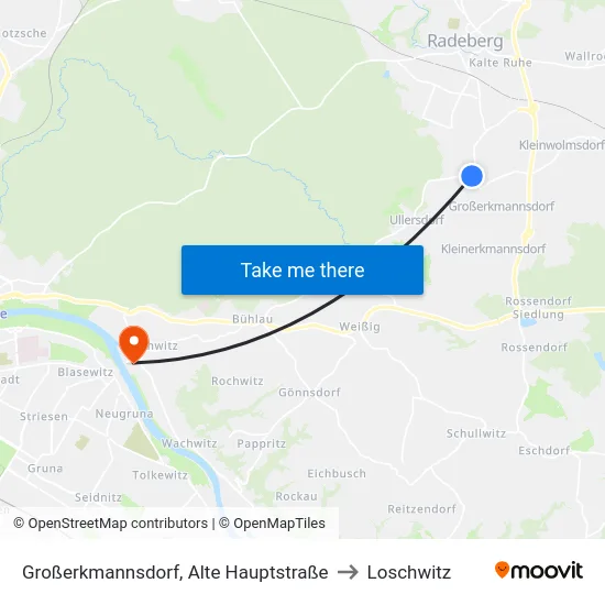 Großerkmannsdorf, Alte Hauptstraße to Loschwitz map