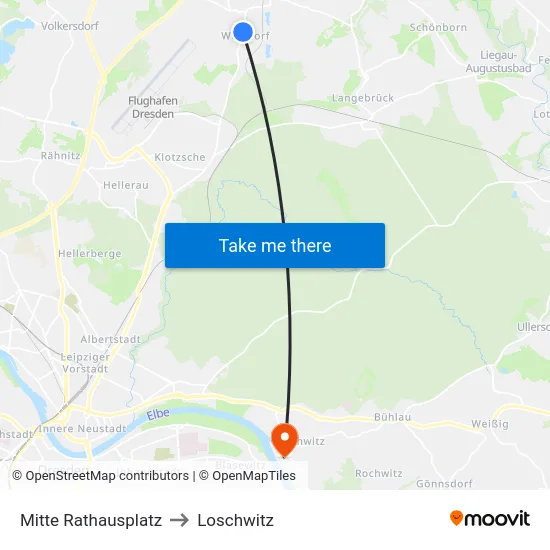 Mitte Rathausplatz to Loschwitz map