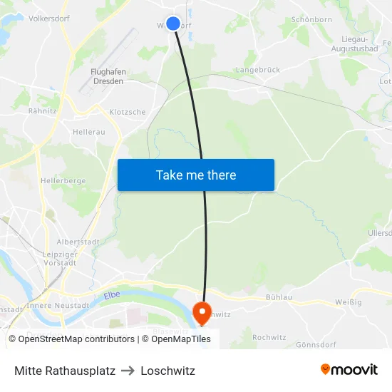 Mitte Rathausplatz to Loschwitz map