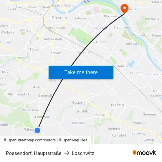 Possendorf, Hauptstraße to Loschwitz map