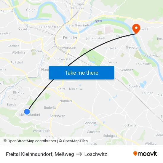 Freital Kleinnaundorf, Meßweg to Loschwitz map