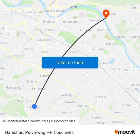 Hänichen, Pulverweg to Loschwitz map