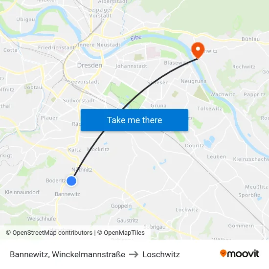 Bannewitz, Winckelmannstraße to Loschwitz map