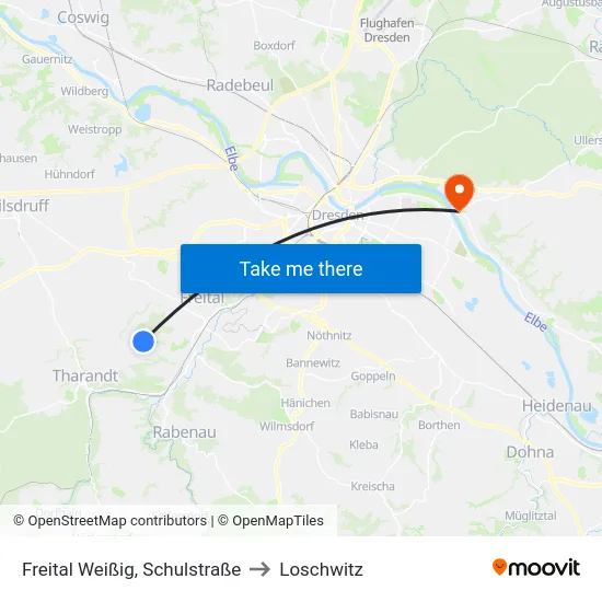 Freital Weißig, Schulstraße to Loschwitz map