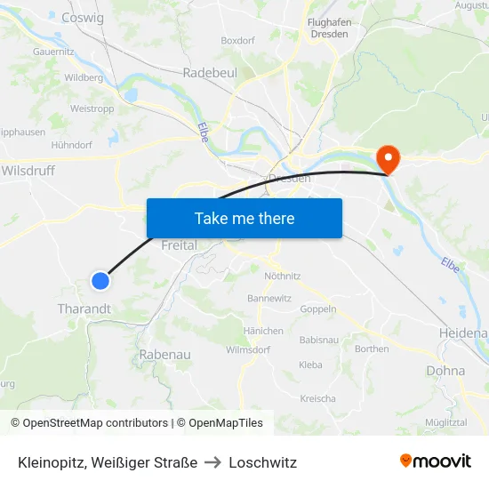 Kleinopitz, Weißiger Straße to Loschwitz map