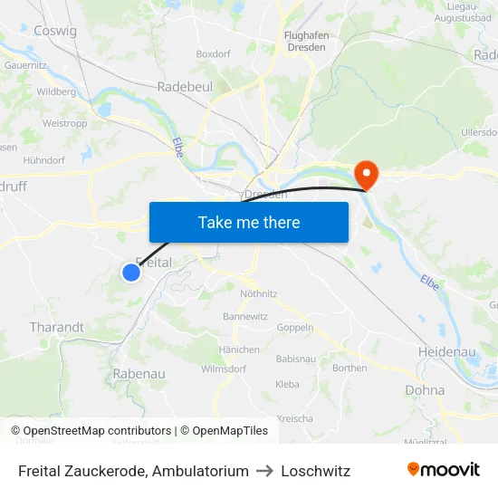 Freital Zauckerode, Ambulatorium to Loschwitz map