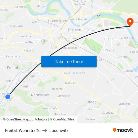 Freital, Wehrstraße to Loschwitz map