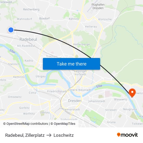 Radebeul, Zillerplatz to Loschwitz map