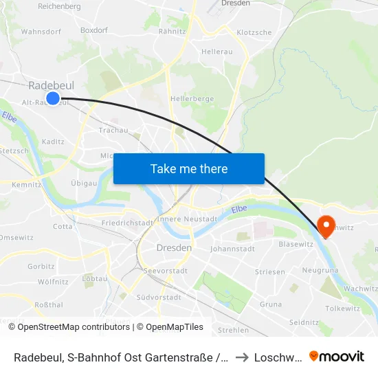 Radebeul, S-Bahnhof Ost Gartenstraße / Süd to Loschwitz map