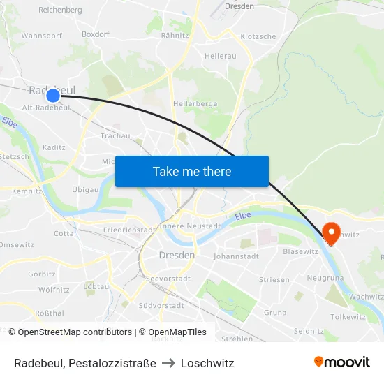 Radebeul, Pestalozzistraße to Loschwitz map