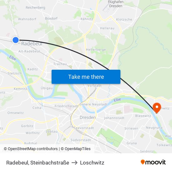 Radebeul, Steinbachstraße to Loschwitz map