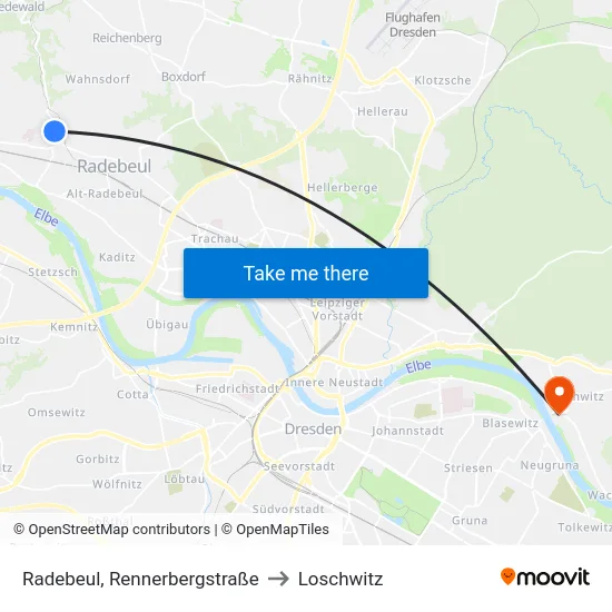 Radebeul, Rennerbergstraße to Loschwitz map