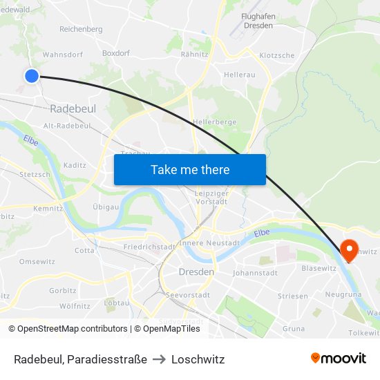 Radebeul, Paradiesstraße to Loschwitz map