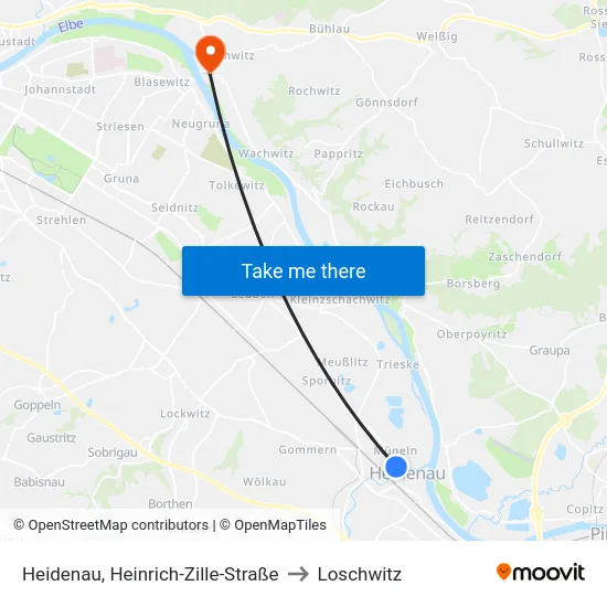 Heidenau, Heinrich-Zille-Straße to Loschwitz map