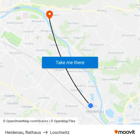 Heidenau, Rathaus to Loschwitz map