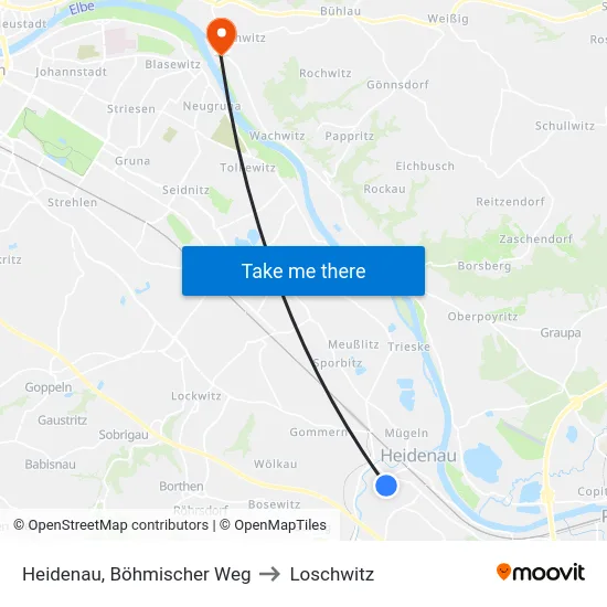 Heidenau, Böhmischer Weg to Loschwitz map