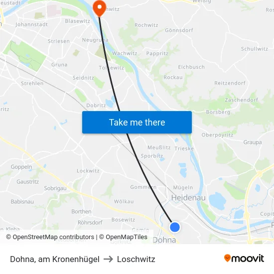 Dohna, am Kronenhügel to Loschwitz map
