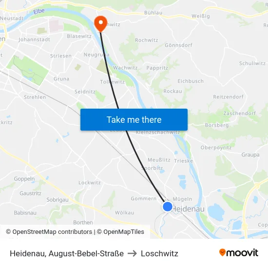 Heidenau, August-Bebel-Straße to Loschwitz map