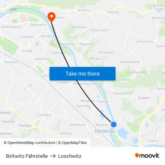 Birkwitz Fährstelle to Loschwitz map