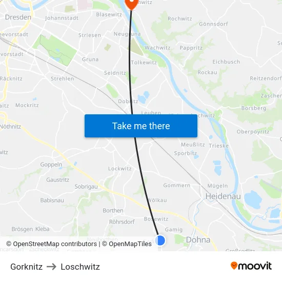 Gorknitz to Loschwitz map