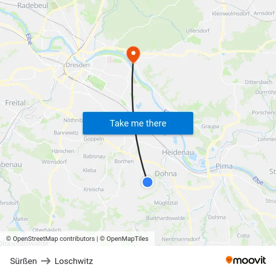 Sürßen to Loschwitz map